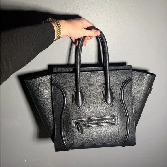 Celine Mini Luggage Drummed Leather Black Tote - Picture 1 of 16
